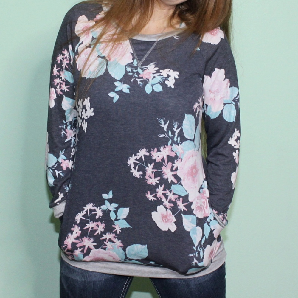 Navy Floral Long Sleeve Top